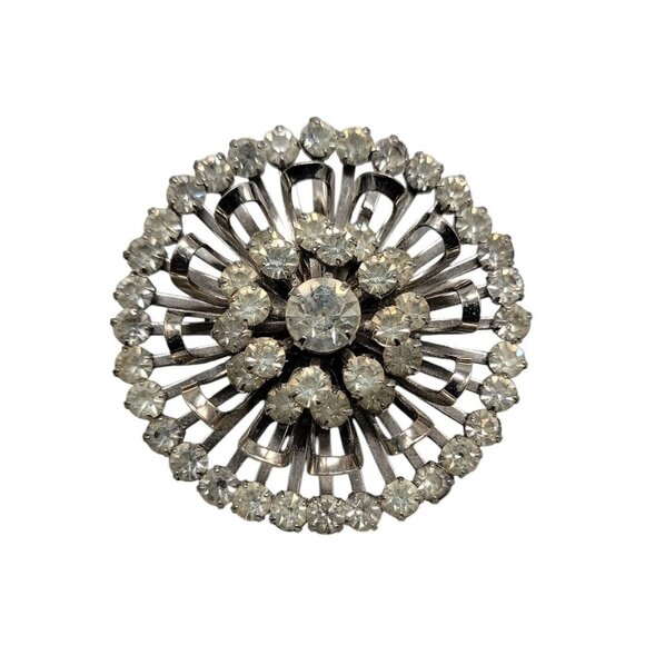 Atomic Starburst Brooch 1950s Unsigned Vintage Prong Set Diamamte Silver Tone - Picture 2 of 6